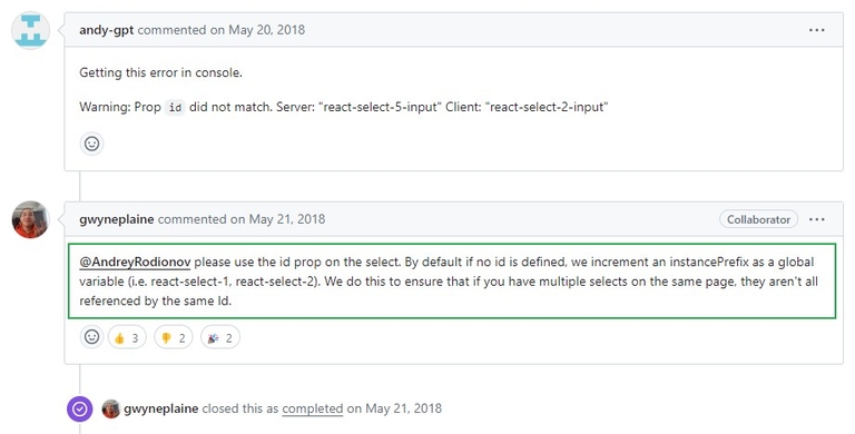 By default if no id is defined, we increment an instancePrefix as a global variable (i.e. react-select-1, react-select-2). We do this to ensure that if you have multiple selects on the same page, they aren't all referenced by the same Id.