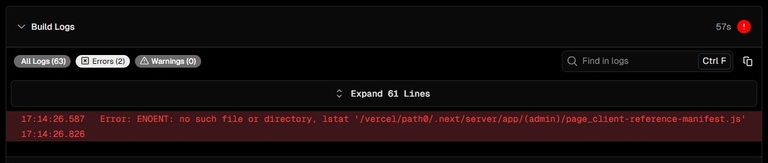 no such file or directory, lstat '**/(admin)/page...'